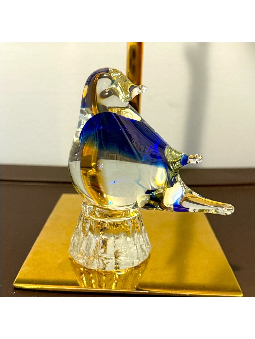 Handblown Glass Bird of Happiness Figurine Clear and Blue Great condition